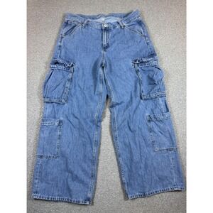 Old Navy Cargo Jeans Women's 12 Blue Drapey Denim Baggy Wide Leg Mid Rise Y2K